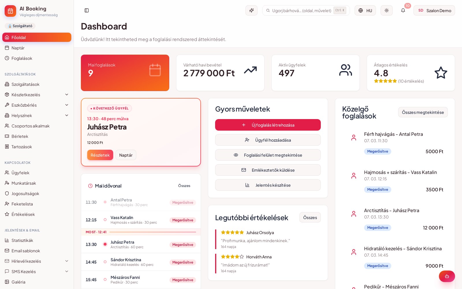 AI Booking dashboard