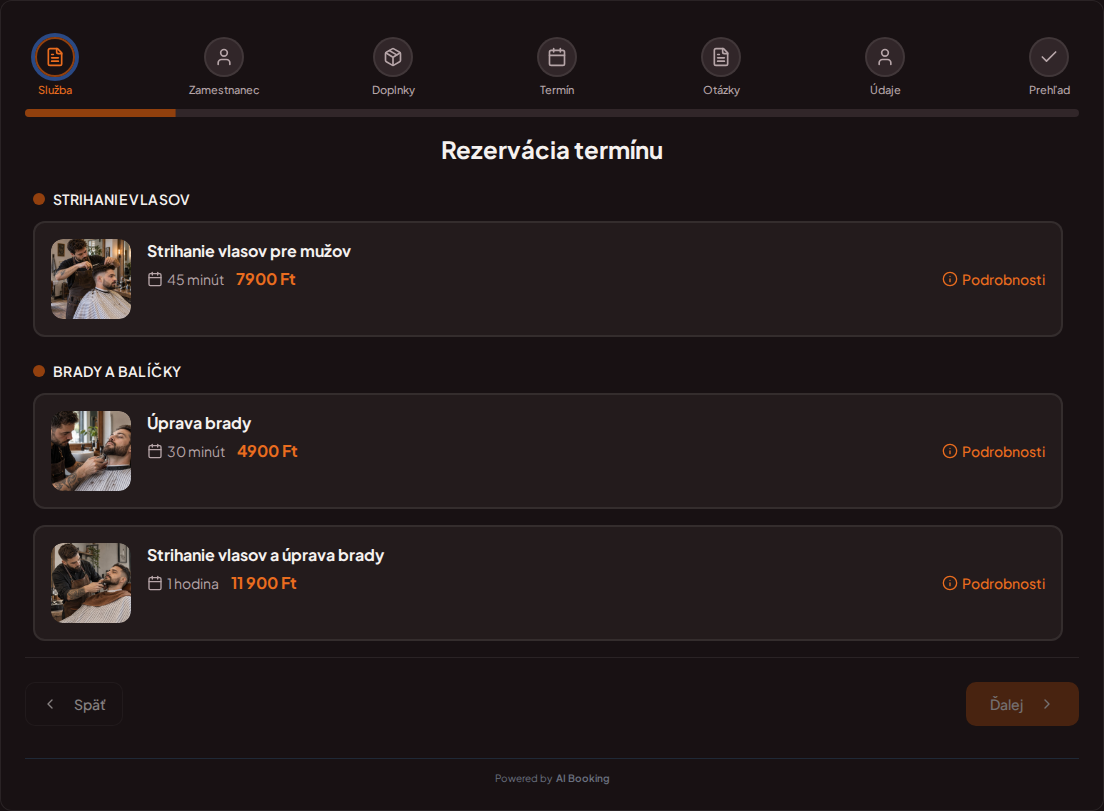 Systém rezervácií pre barberov – Strihanie vlasov pre mužov, Úprava brady, Strihanie vlasov a úprava brady s cenami, dĺžkou trvania a kategóriami Systém rezervácií pre barberov – Strihanie vlasov pre mužov, Úprava brady, Strihanie vlasov a úprava brady s cenami, dĺžkou trvania a kategóriami