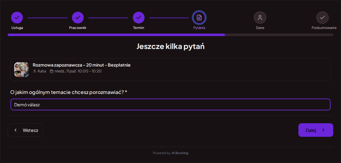 System rezerwacji dla coachów – Pytanie wstępne do sesji coachingu: O jakiej ogólnej tematyce chciałbyś porozmawiać? System rezerwacji dla coachów – Pytanie wstępne do sesji coachingu: O jakiej ogólnej tematyce chciałbyś porozmawiać?