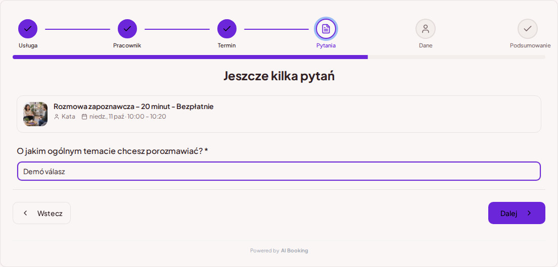 System rezerwacji dla coachów – Pytanie wstępne do sesji coachingu: O jakiej ogólnej tematyce chciałbyś porozmawiać? System rezerwacji dla coachów – Pytanie wstępne do sesji coachingu: O jakiej ogólnej tematyce chciałbyś porozmawiać?