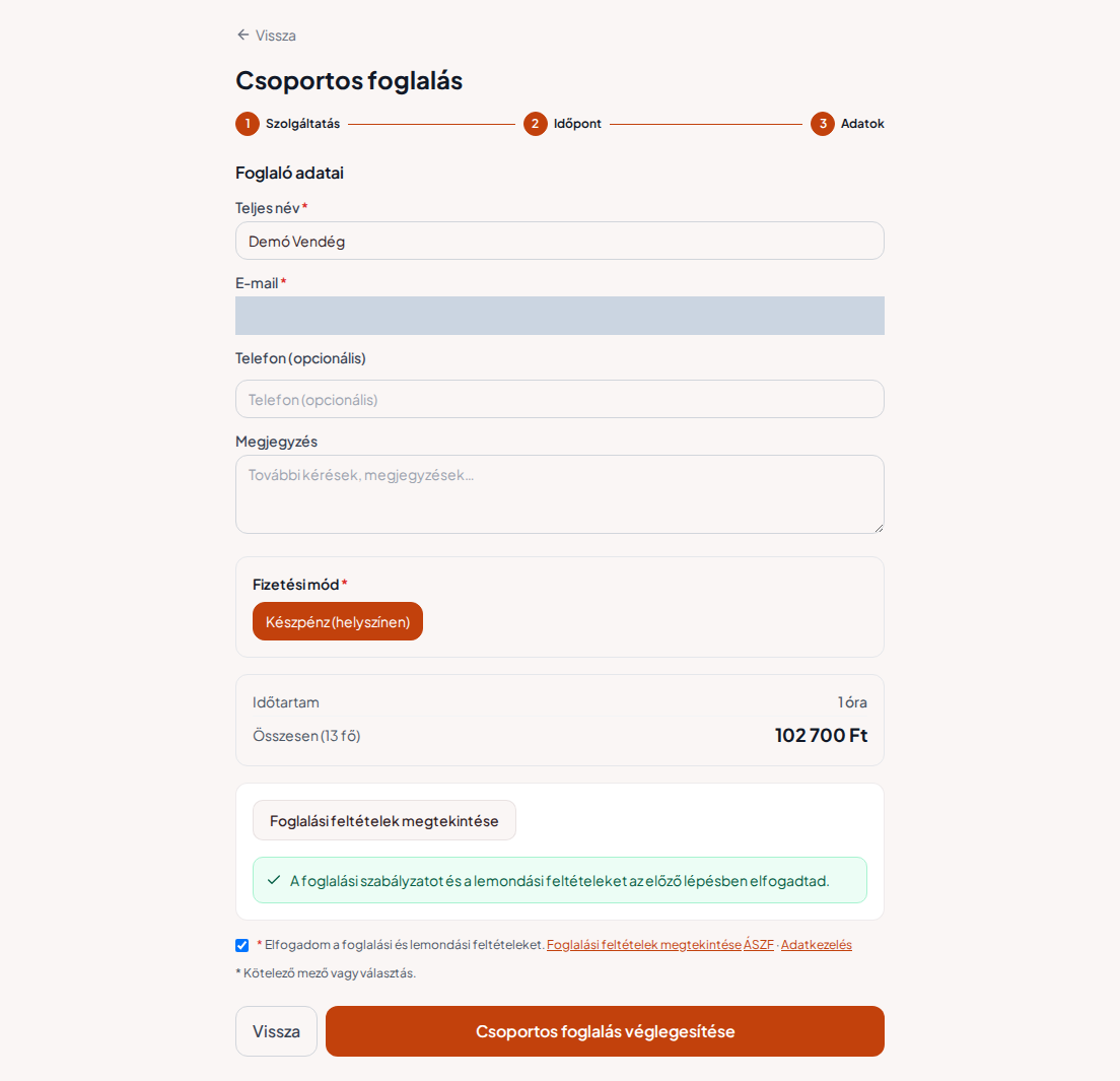 Foglalórendszer csapatépítő programokhoz – Csapatépítő program csoportos összesítője a programmal, létszámmal és teljes díjjal Foglalórendszer csapatépítő programokhoz – Csapatépítő program csoportos összesítője a programmal, létszámmal és teljes díjjal