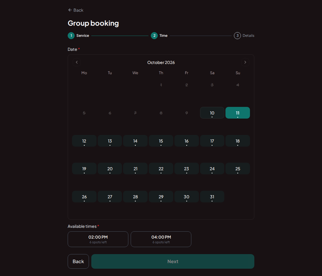 Group booking for escape rooms – Group booking calendar with available slots that fit the whole team Group booking for escape rooms – Group booking calendar with available slots that fit the whole team