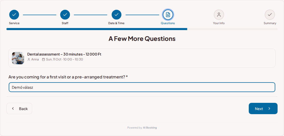 Appointment booking system for dentists – Dental visit pre-booking question: Are you coming for a first visit or a pre-arranged treatment? Appointment booking system for dentists – Dental visit pre-booking question: Are you coming for a first visit or a pre-arranged treatment?