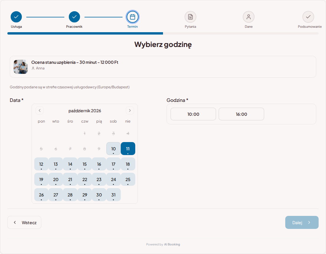 System rezerwacji dla stomatologów – Kalendarz rezerwacji gabinetu stomatologicznego z wolnymi terminami dla wybranej usługi System rezerwacji dla stomatologów – Kalendarz rezerwacji gabinetu stomatologicznego z wolnymi terminami dla wybranej usługi
