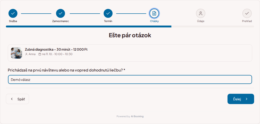 Systém na rezerváciu termínov pre zubárov – Predrezervačná otázka pre zubnú vizitu: Prichádzate na prvú vizitu alebo na vopred dohodnutú liečbu? Systém na rezerváciu termínov pre zubárov – Predrezervačná otázka pre zubnú vizitu: Prichádzate na prvú vizitu alebo na vopred dohodnutú liečbu?