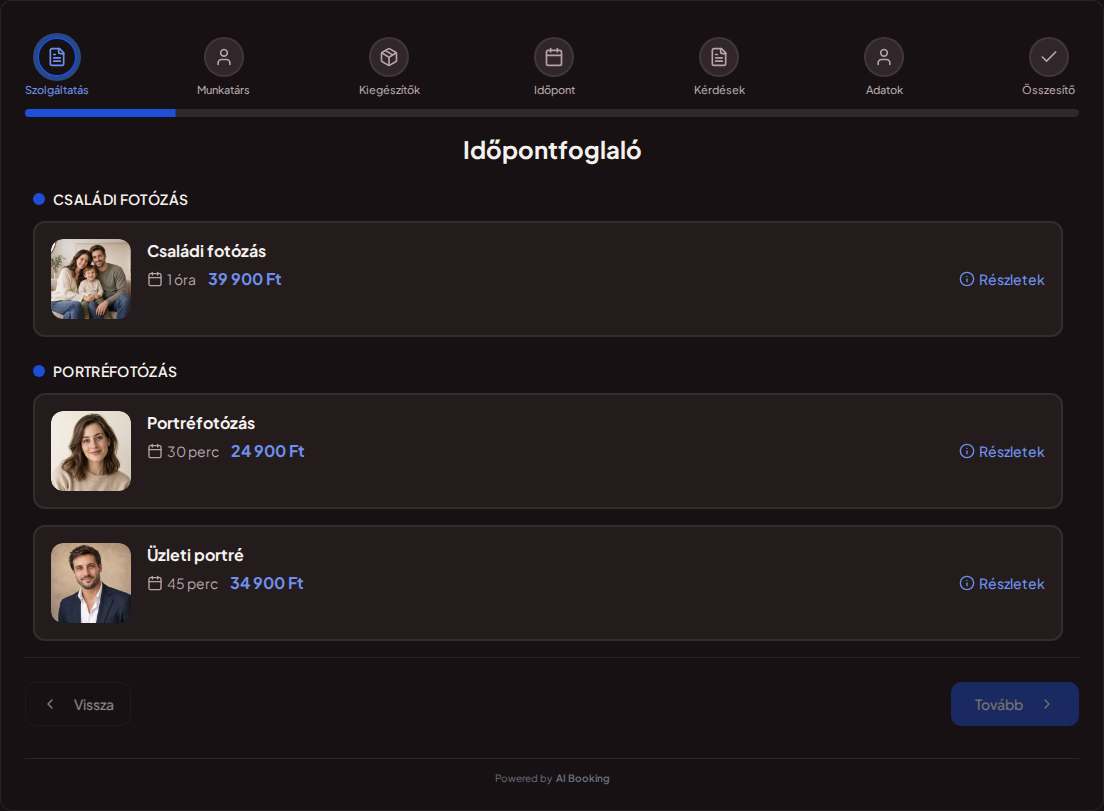 Online időpontfoglaló fotósoknak – Családi fotózás, portréfotózás és üzleti portré csomagjai képekkel, árakkal és időtartammal Online időpontfoglaló fotósoknak – Családi fotózás, portréfotózás és üzleti portré csomagjai képekkel, árakkal és időtartammal