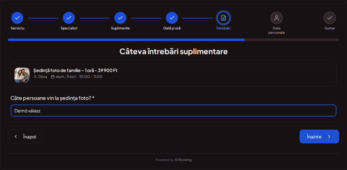 Programări online pentru fotografi – Câmp de întrebare la programarea foto pentru numărul de participanți Programări online pentru fotografi – Câmp de întrebare la programarea foto pentru numărul de participanți