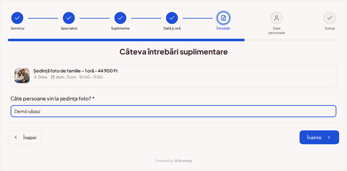 Programări online pentru fotografi – Câmp de întrebare la programarea foto pentru numărul de participanți Programări online pentru fotografi – Câmp de întrebare la programarea foto pentru numărul de participanți