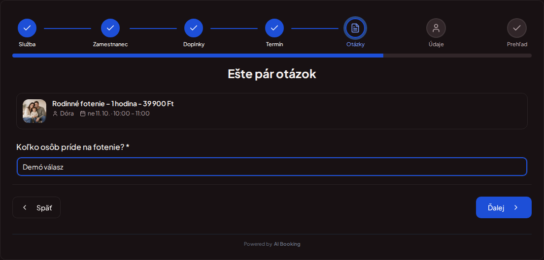 Online rezervácie pre fotografov – Otázka pri rezervácii fotenia na počet prichádzajúcich osôb