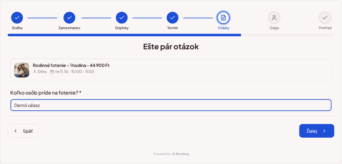 Online rezervácie pre fotografov – Otázka pri rezervácii fotenia na počet prichádzajúcich osôb