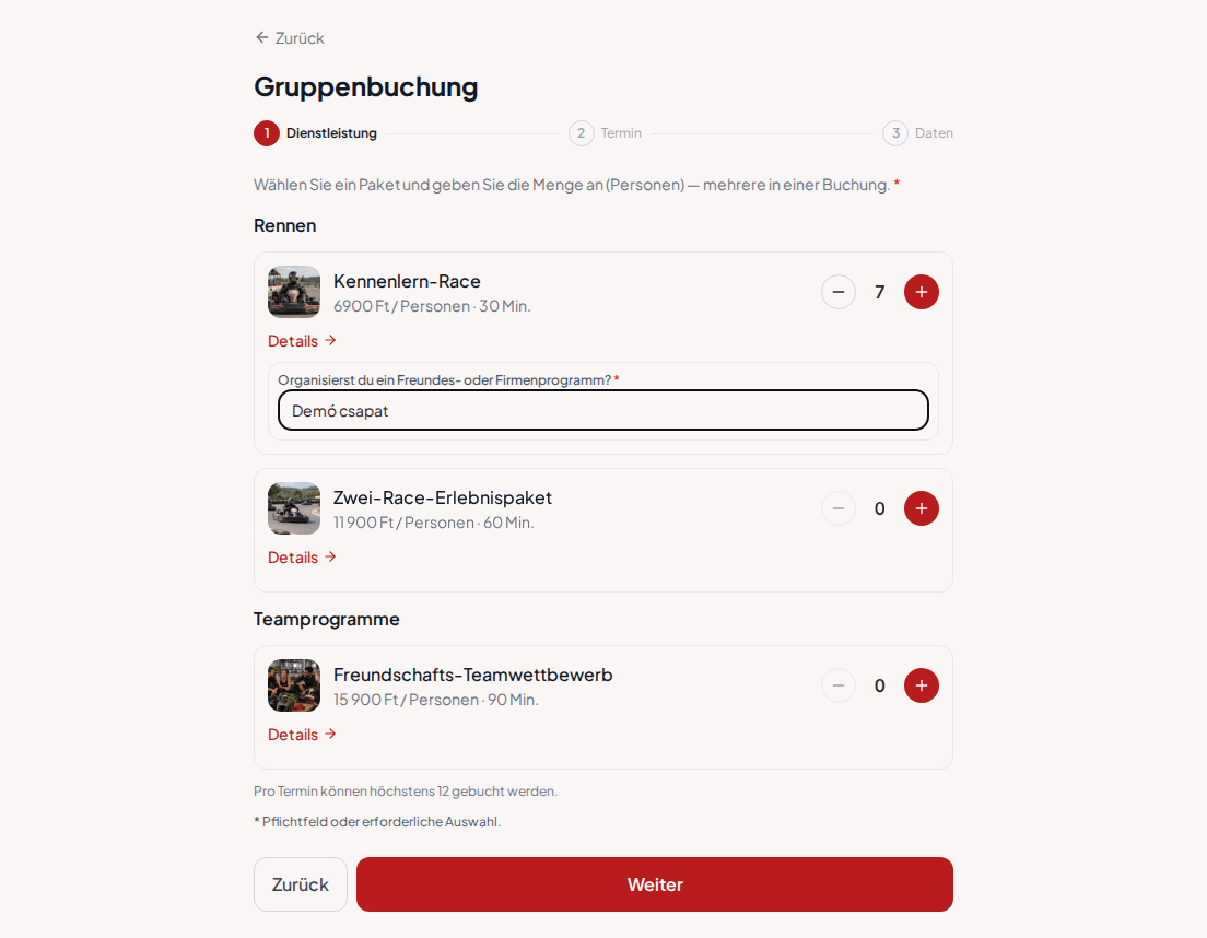 Terminbuchungssystem für Gokartbahnen – Vorab-Buchungsfrage für Gokart-Rennen: Organisiert ihr ein Freundschafts- oder Firmenprogramm?
