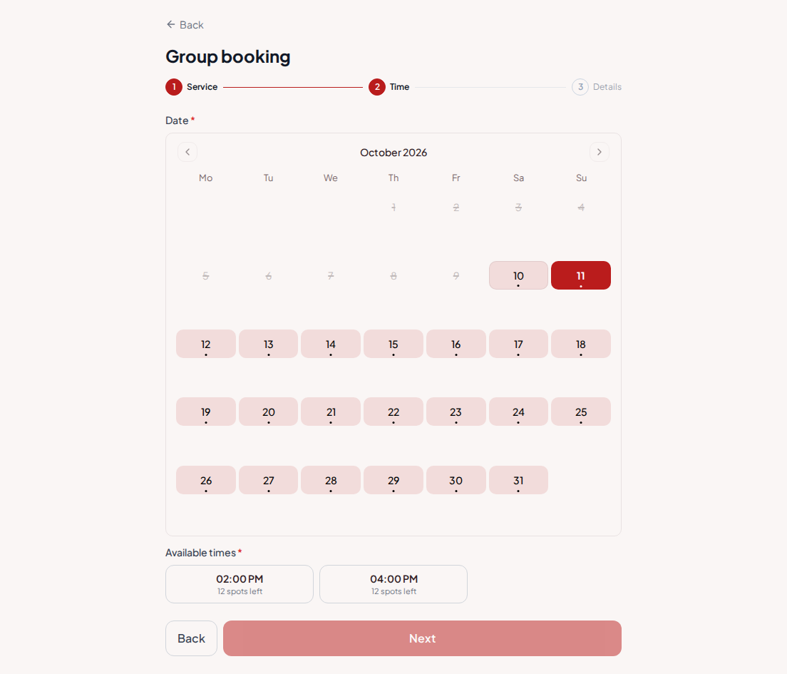 Appointment booking system for go-kart tracks – Go-kart race group booking calendar with sufficient capacity for the group size Appointment booking system for go-kart tracks – Go-kart race group booking calendar with sufficient capacity for the group size