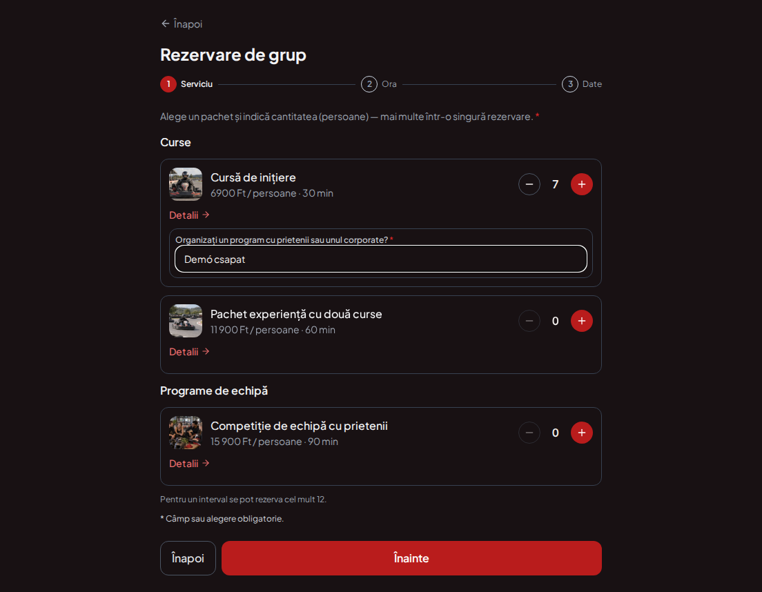 Sistem de rezervări pentru piste de karting – Întrebare prealabilă la rezervarea cursei de gokart: Organizați un program între prieteni sau corporate?