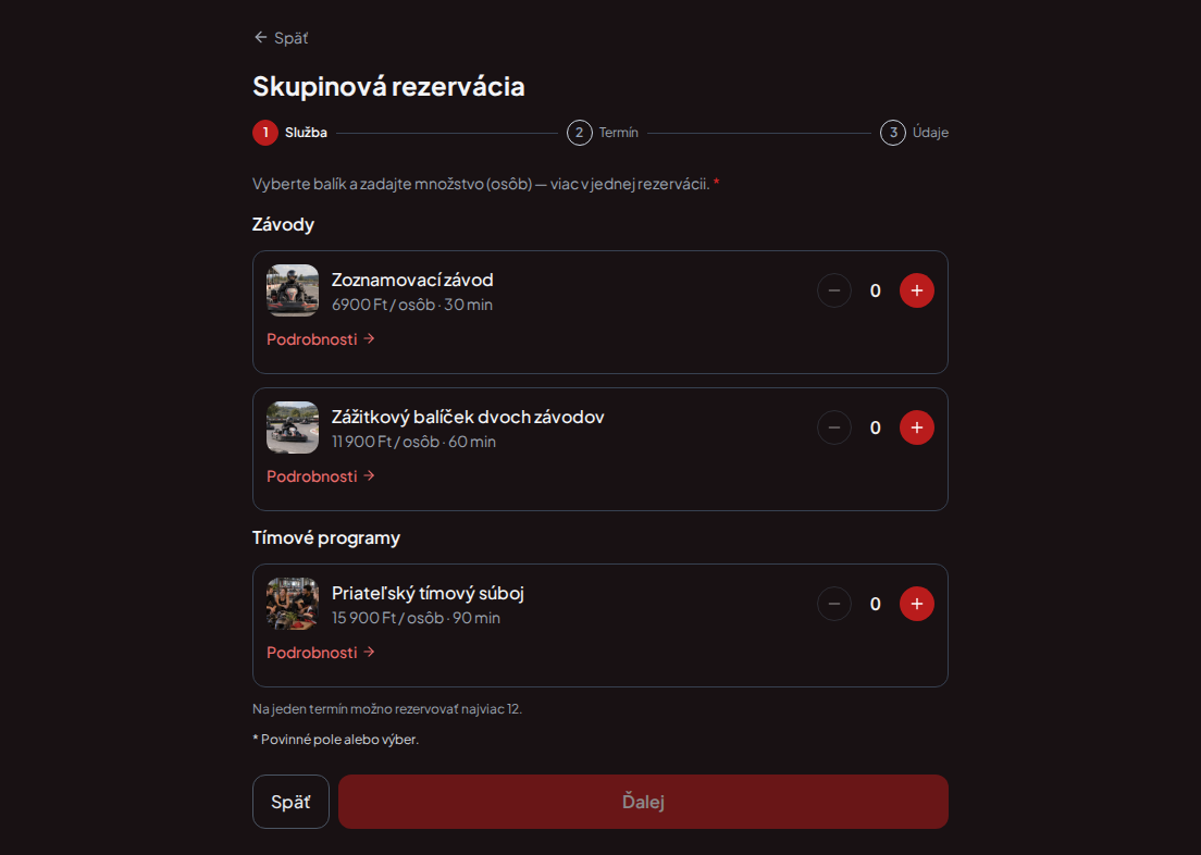 Systém rezervácií pre gokartové trate – Zoznamovací závod, Zážitkový balíček dvoch závodov, Priateľský tímový súboj s cenami, dĺžkou a kategóriami Systém rezervácií pre gokartové trate – Zoznamovací závod, Zážitkový balíček dvoch závodov, Priateľský tímový súboj s cenami, dĺžkou a kategóriami