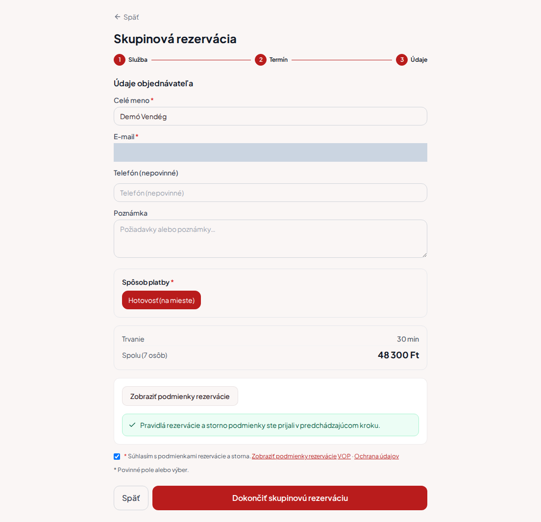 Systém rezervácií pre gokartové trate – Skupinové zhrnutie rezervácie gokartov s programom, počtom osôb a celkovou cenou Systém rezervácií pre gokartové trate – Skupinové zhrnutie rezervácie gokartov s programom, počtom osôb a celkovou cenou
