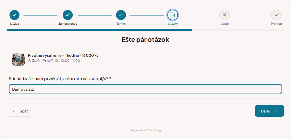 Systém rezervácie termínov pre fyzioterapeutov – Predrezervačná otázka pre fyzioterapiu: Prichádzate prvýkrát alebo ste u nás už boli? Systém rezervácie termínov pre fyzioterapeutov – Predrezervačná otázka pre fyzioterapiu: Prichádzate prvýkrát alebo ste u nás už boli?