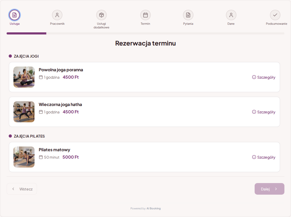 System rezerwacji zajęć jogi i pilatesu – Powolna joga poranna, Wieczorna joga hatha, Pilates matowy z cenami, czasem trwania i kategoriami System rezerwacji zajęć jogi i pilatesu – Powolna joga poranna, Wieczorna joga hatha, Pilates matowy z cenami, czasem trwania i kategoriami