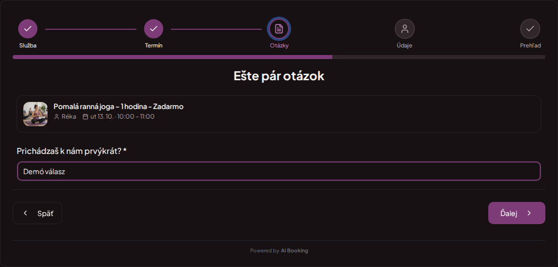 Systém rezervácií pre hodiny jogy a pilatesu – Predrezervačná otázka jogy: Prichádzaš k nám prvýkrát? Systém rezervácií pre hodiny jogy a pilatesu – Predrezervačná otázka jogy: Prichádzaš k nám prvýkrát?
