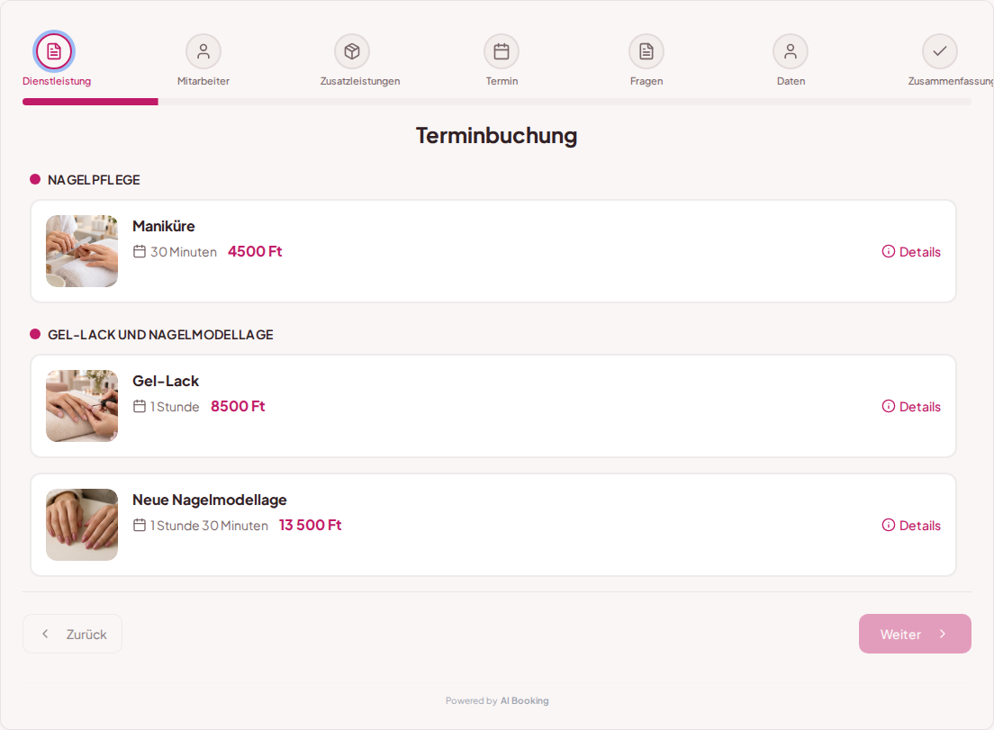 Online-Terminbuchung für Nagelstudios – Gel-Lack, Maniküre und Nagelmodellage mit Bildern, Preisen und Behandlungsdauer Online-Terminbuchung für Nagelstudios – Gel-Lack, Maniküre und Nagelmodellage mit Bildern, Preisen und Behandlungsdauer