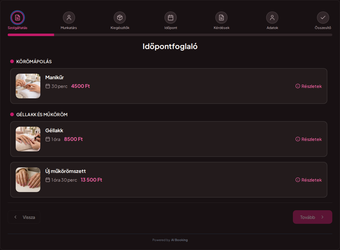 Online időpontfoglaló körmösöknek – Géllakk, manikűr és műkörömépítés képekkel, árakkal és kezelési idővel