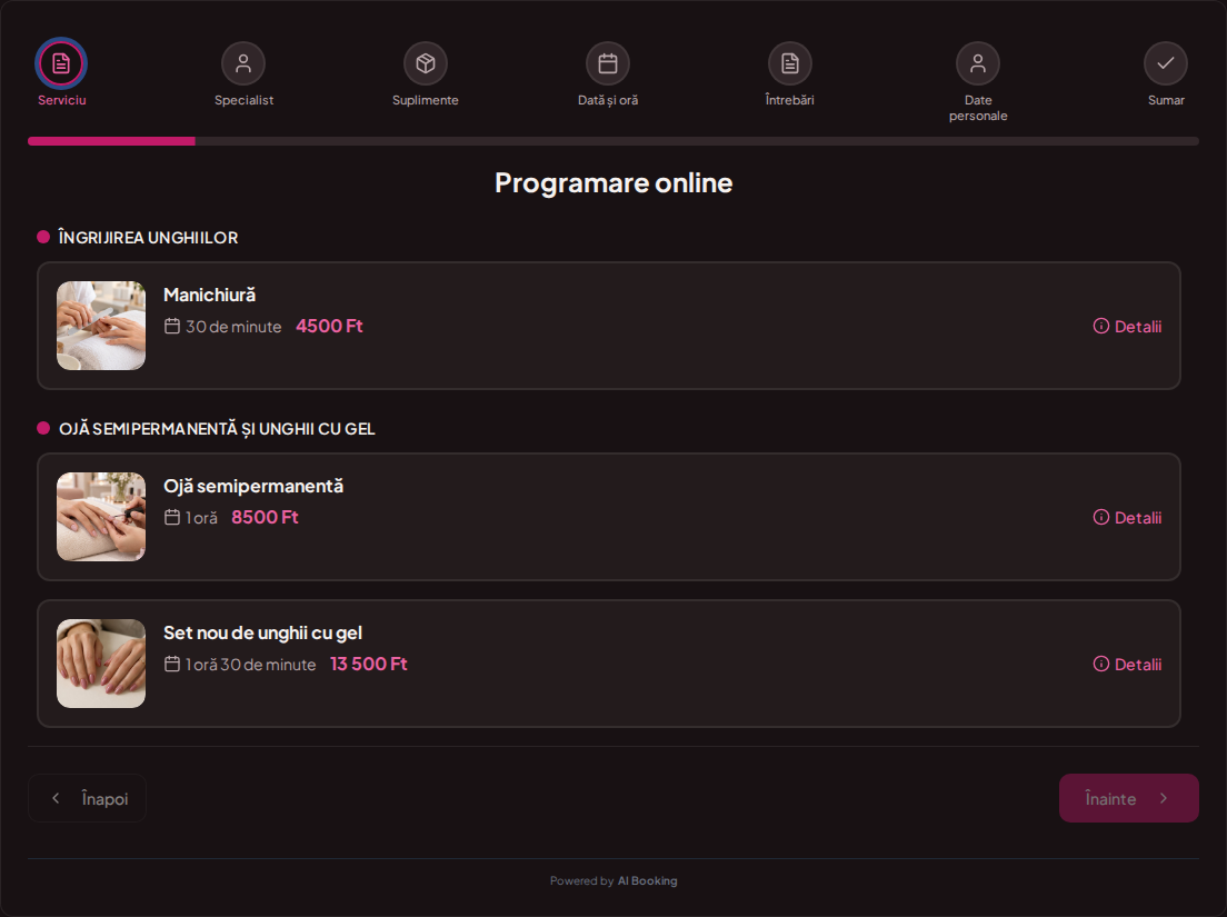 Programări online pentru saloane de unghii – Ojă semipermanentă, manichiură și unghii cu gel, cu imagini, prețuri și durate Programări online pentru saloane de unghii – Ojă semipermanentă, manichiură și unghii cu gel, cu imagini, prețuri și durate
