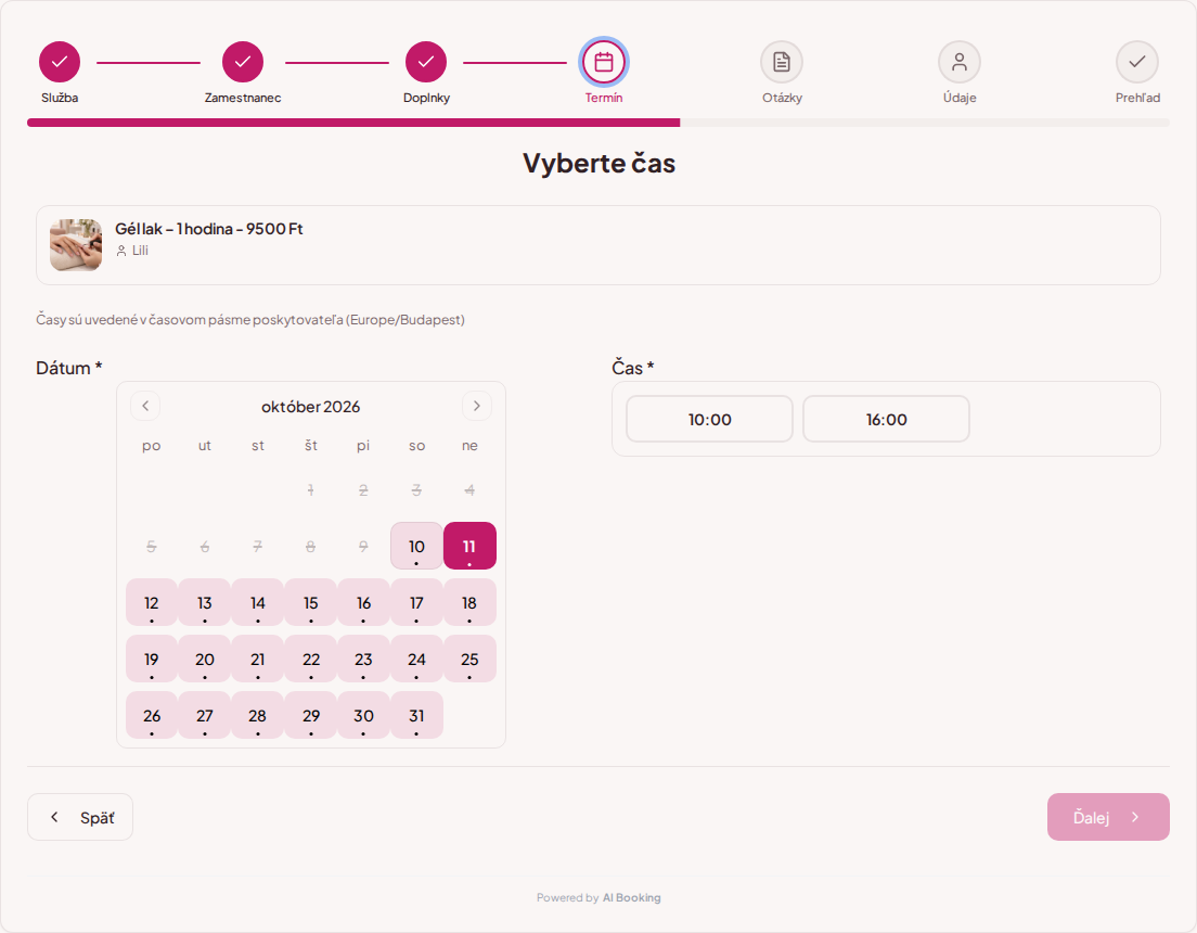 Online rezervácie pre nechtové salóny – Kalendár a voľné termíny pre zvolené ošetrenie nechtov Online rezervácie pre nechtové salóny – Kalendár a voľné termíny pre zvolené ošetrenie nechtov