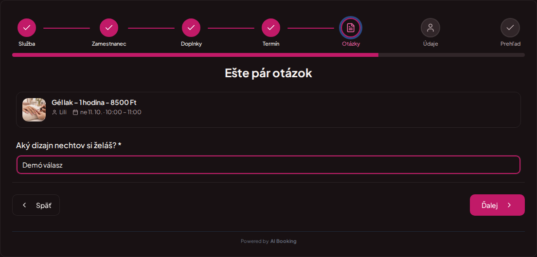 Online rezervácie pre nechtové salóny – Požiadavky na zdobenie nechtov v otázke rezervačného formulára Online rezervácie pre nechtové salóny – Požiadavky na zdobenie nechtov v otázke rezervačného formulára