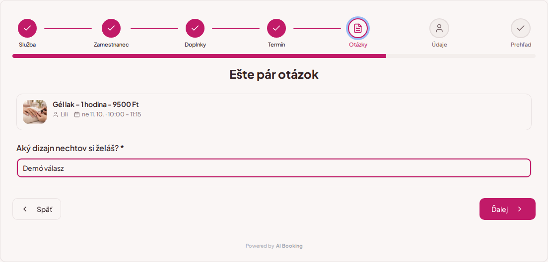 Online rezervácie pre nechtové salóny – Požiadavky na zdobenie nechtov v otázke rezervačného formulára Online rezervácie pre nechtové salóny – Požiadavky na zdobenie nechtov v otázke rezervačného formulára