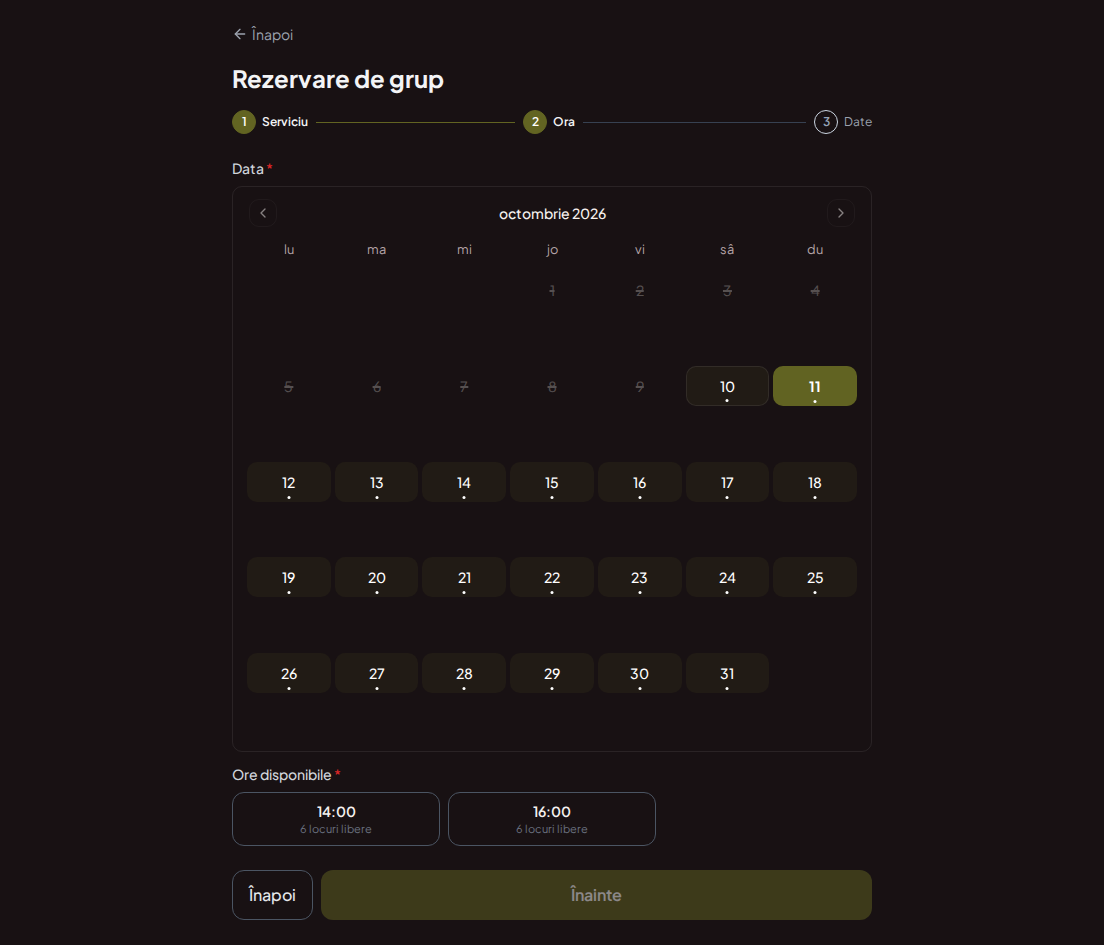 Sistem de rezervări pentru poligoane de tragere – Calendar de rezervări de grup la poligon cu locuri suficiente pentru numărul de persoane din grup