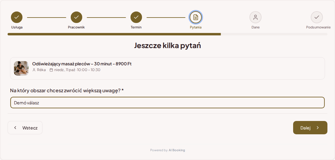 System rezerwacji dla masażystów – Pytanie wstępne przy rezerwacji masażu: Na który obszar chcesz zwrócić większą uwagę? System rezerwacji dla masażystów – Pytanie wstępne przy rezerwacji masażu: Na który obszar chcesz zwrócić większą uwagę?