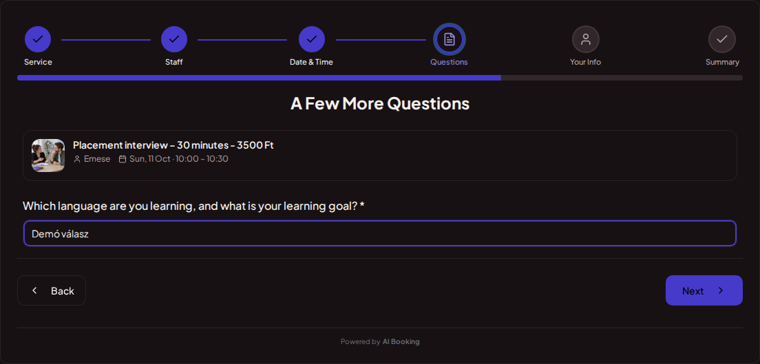 Appointment booking system for language teachers – Language lesson pre-booking question: Which language are you studying, and what is your learning goal? Appointment booking system for language teachers – Language lesson pre-booking question: Which language are you studying, and what is your learning goal?