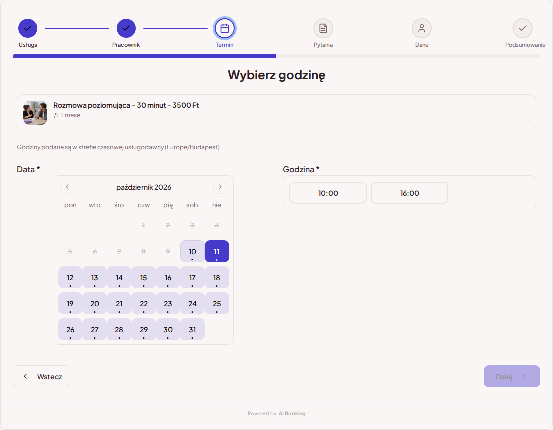 System rezerwacji dla nauczycieli języków – Kalendarz rezerwacji lekcji językowych z wolnymi terminami dla wybranej usługi System rezerwacji dla nauczycieli języków – Kalendarz rezerwacji lekcji językowych z wolnymi terminami dla wybranej usługi