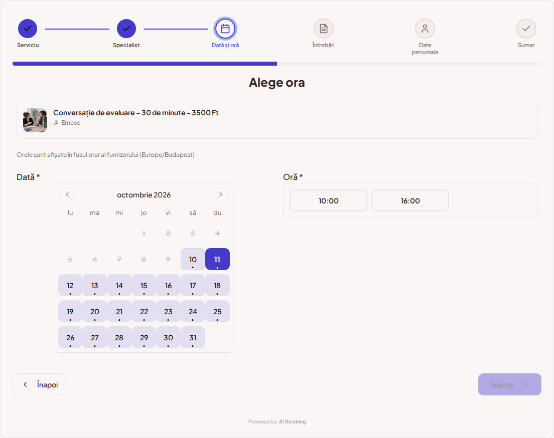 Sistem de programări pentru profesori de limbi străine – Calendar de rezervări online pentru cursuri de limbi cu intervale libere pentru serviciul ales Sistem de programări pentru profesori de limbi străine – Calendar de rezervări online pentru cursuri de limbi cu intervale libere pentru serviciul ales