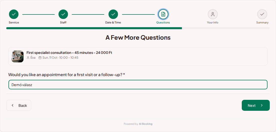 Appointment booking system for private doctors – Private medical visit pre-booking question: Would you like an appointment for a first visit or a check-up? Appointment booking system for private doctors – Private medical visit pre-booking question: Would you like an appointment for a first visit or a check-up?