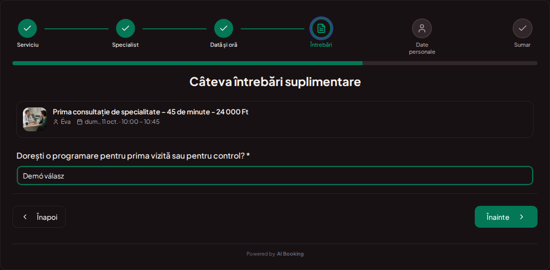 Sistem de programări pentru medici privați – Întrebare prealabilă pentru vizita medicală: Dorești o programare pentru prima dată sau pentru control? Sistem de programări pentru medici privați – Întrebare prealabilă pentru vizita medicală: Dorești o programare pentru prima dată sau pentru control?