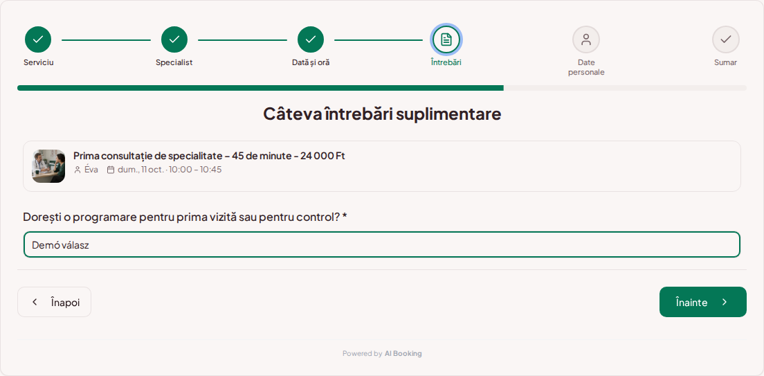 Sistem de programări pentru medici privați – Întrebare prealabilă pentru vizita medicală: Dorești o programare pentru prima dată sau pentru control? Sistem de programări pentru medici privați – Întrebare prealabilă pentru vizita medicală: Dorești o programare pentru prima dată sau pentru control?