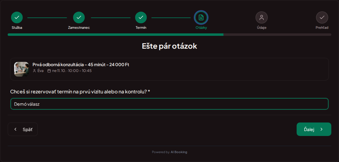 Systém na rezerváciu termínov pre súkromných lekárov – Predrezervačná otázka pre súkromnú vizitu: Chceš si rezervovať termín na prvýkrát alebo na kontrolu? Systém na rezerváciu termínov pre súkromných lekárov – Predrezervačná otázka pre súkromnú vizitu: Chceš si rezervovať termín na prvýkrát alebo na kontrolu?