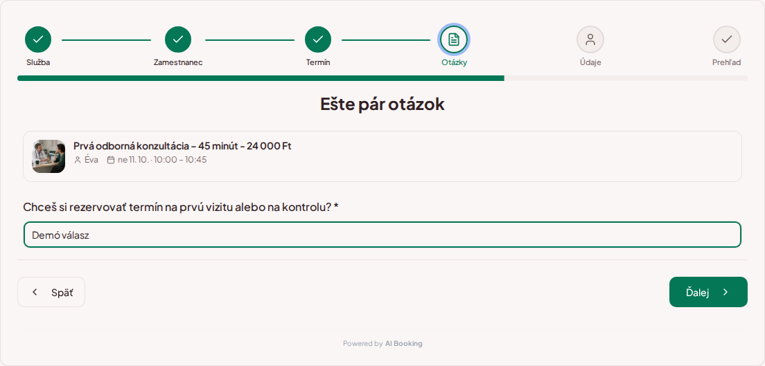 Systém na rezerváciu termínov pre súkromných lekárov – Predrezervačná otázka pre súkromnú vizitu: Chceš si rezervovať termín na prvýkrát alebo na kontrolu? Systém na rezerváciu termínov pre súkromných lekárov – Predrezervačná otázka pre súkromnú vizitu: Chceš si rezervovať termín na prvýkrát alebo na kontrolu?