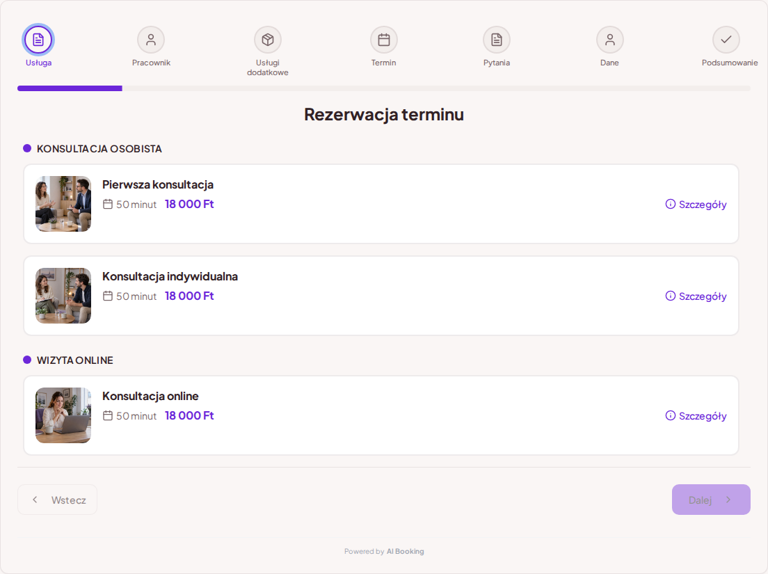 System rezerwacji terminów dla psychologów – Pierwsza konsultacja, Konsultacja indywidualna, Konsultacja online z cenami, czasem trwania i kategoriami System rezerwacji terminów dla psychologów – Pierwsza konsultacja, Konsultacja indywidualna, Konsultacja online z cenami, czasem trwania i kategoriami