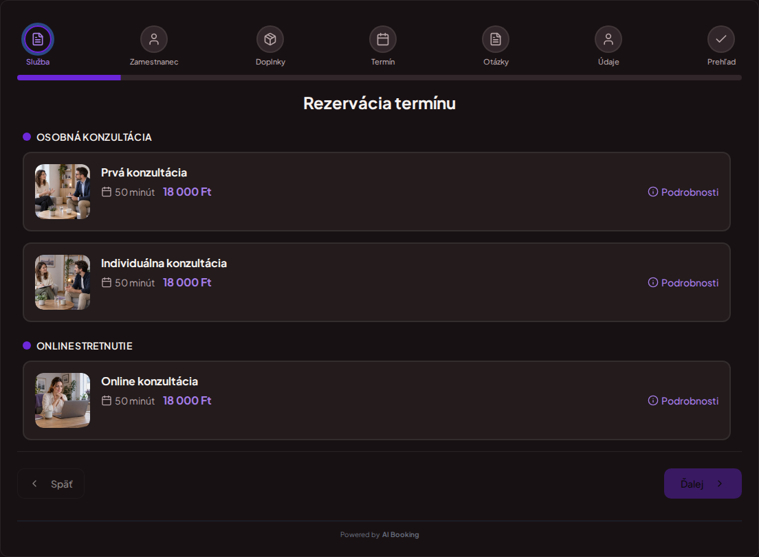 Systém na rezerváciu termínov pre psychológov – Prvá konzultácia, Individuálna konzultácia, Online konzultácia s cenami, dĺžkou a kategóriami Systém na rezerváciu termínov pre psychológov – Prvá konzultácia, Individuálna konzultácia, Online konzultácia s cenami, dĺžkou a kategóriami