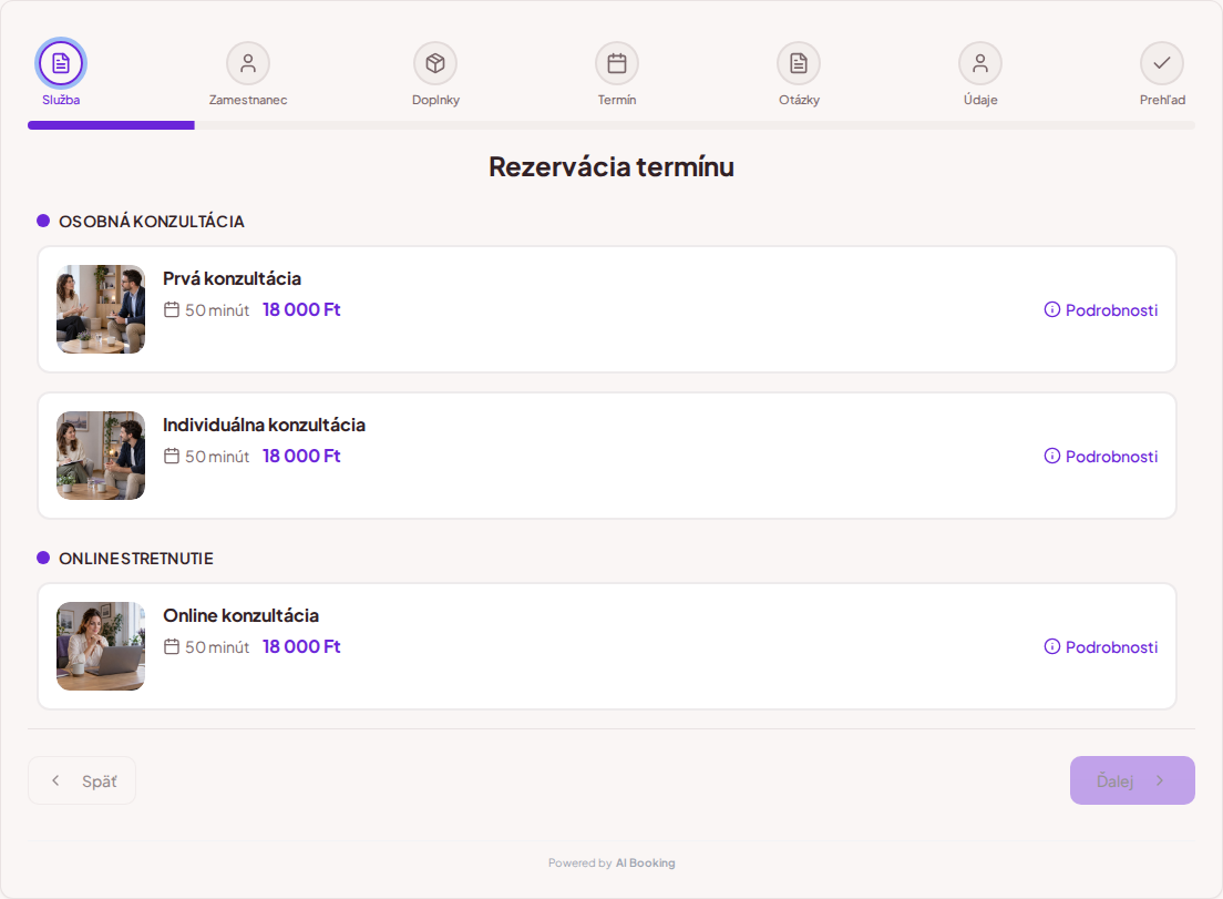 Systém na rezerváciu termínov pre psychológov – Prvá konzultácia, Individuálna konzultácia, Online konzultácia s cenami, dĺžkou a kategóriami Systém na rezerváciu termínov pre psychológov – Prvá konzultácia, Individuálna konzultácia, Online konzultácia s cenami, dĺžkou a kategóriami