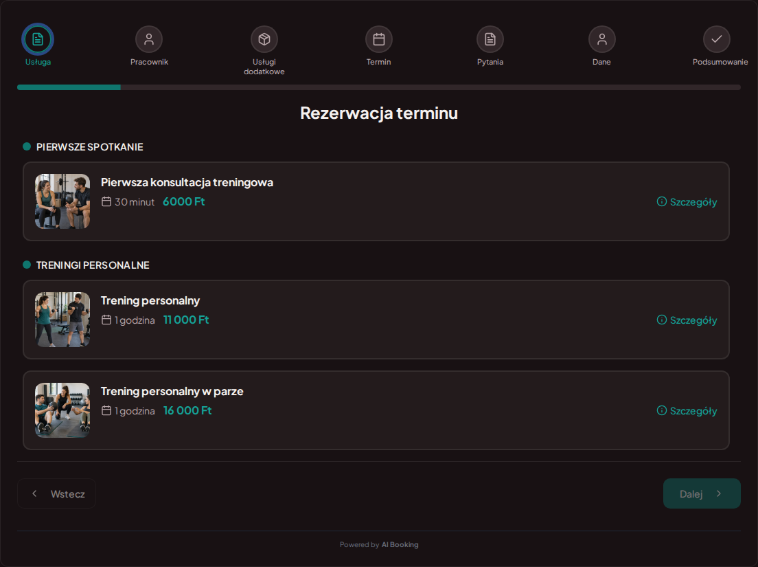 System rezerwacji dla trenerów personalnych – Pierwsza konsultacja treningowa, Trening personalny, Trening personalny w parze z cenami, czasem trwania i kategoriami System rezerwacji dla trenerów personalnych – Pierwsza konsultacja treningowa, Trening personalny, Trening personalny w parze z cenami, czasem trwania i kategoriami