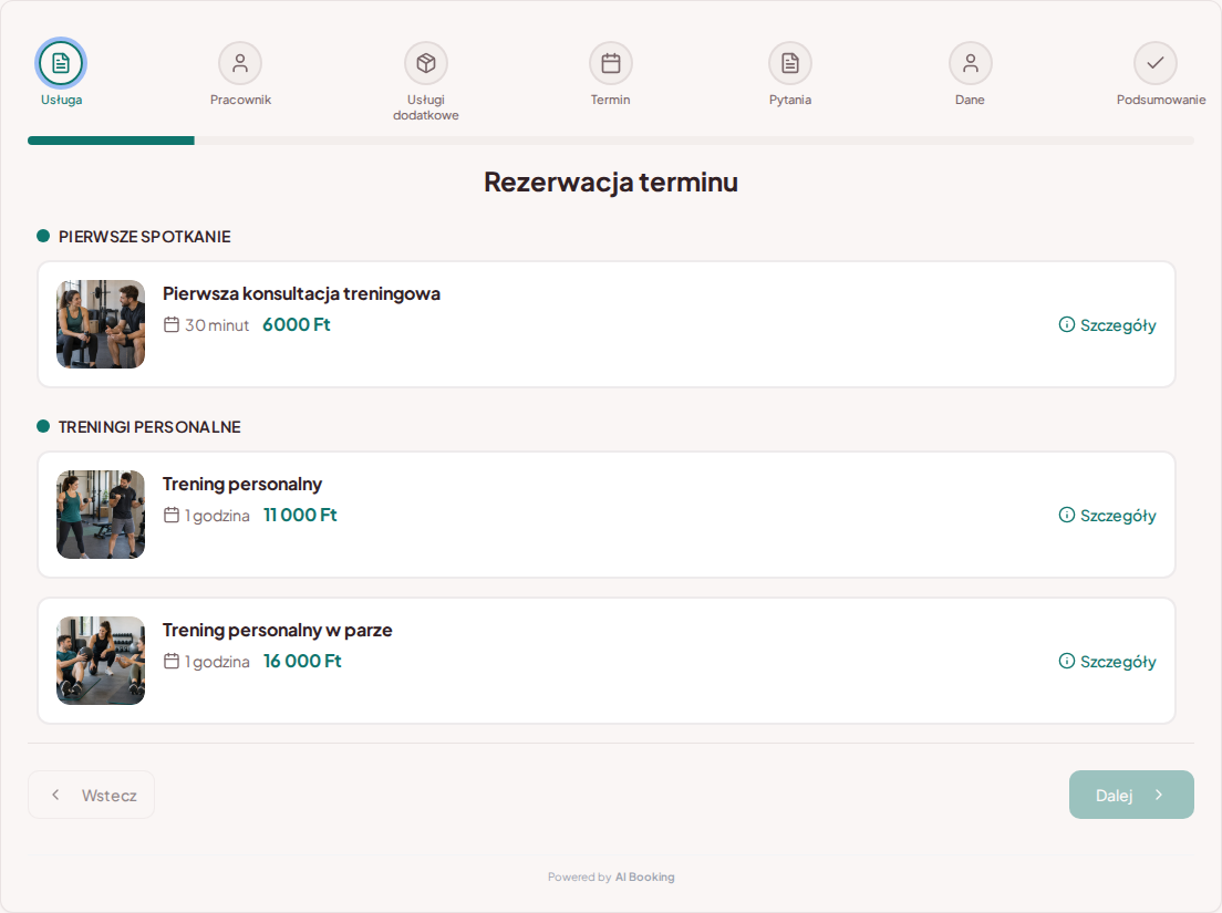 System rezerwacji dla trenerów personalnych – Pierwsza konsultacja treningowa, Trening personalny, Trening personalny w parze z cenami, czasem trwania i kategoriami System rezerwacji dla trenerów personalnych – Pierwsza konsultacja treningowa, Trening personalny, Trening personalny w parze z cenami, czasem trwania i kategoriami