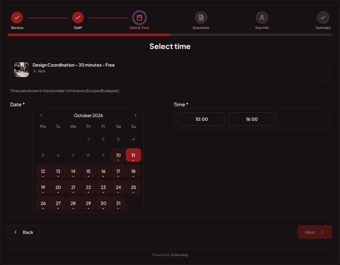 Appointment booking system for tattoo artists – Tattoo booking calendar with available slots for the chosen service Appointment booking system for tattoo artists – Tattoo booking calendar with available slots for the chosen service