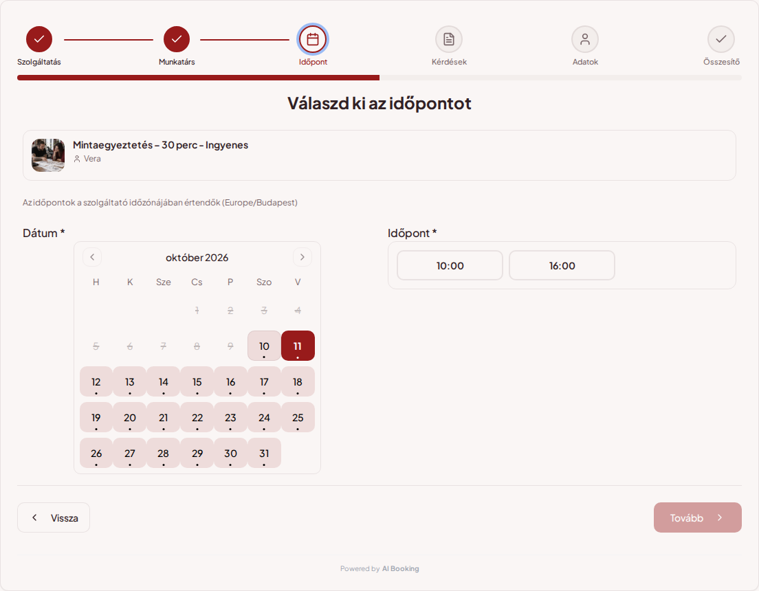 Időpontfoglaló rendszer tetoválóknak – Tetováló időpontfoglaló naptár szabad időpontokkal a választott szolgáltatáshoz