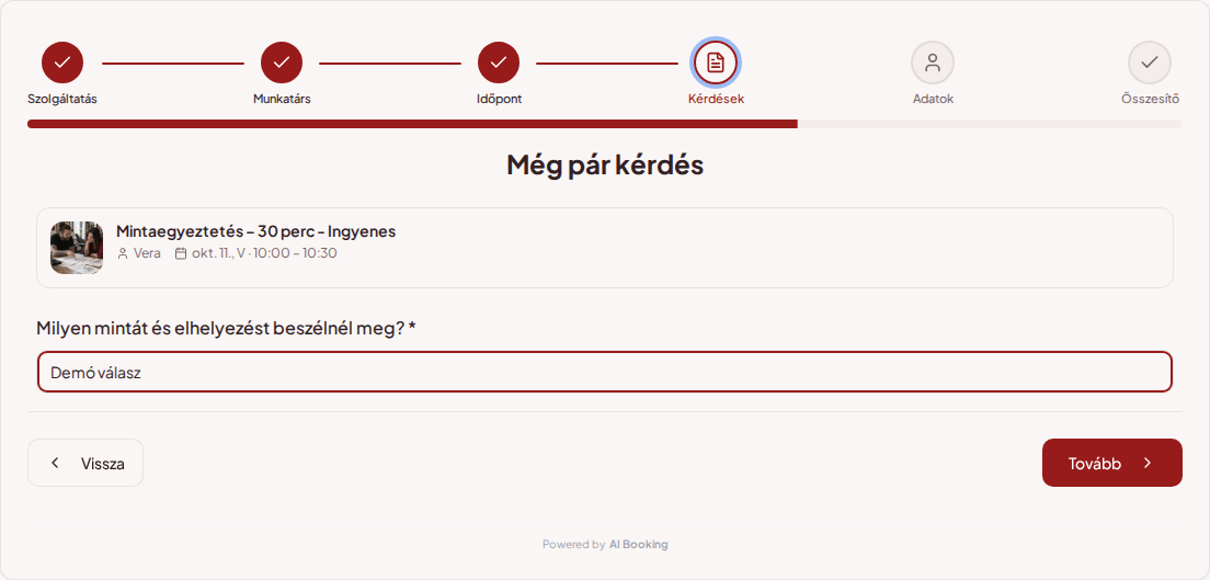 Időpontfoglaló rendszer tetoválóknak – Tetoválási alkalom előzetes foglalási kérdése: Milyen mintát és elhelyezést beszélnél meg?