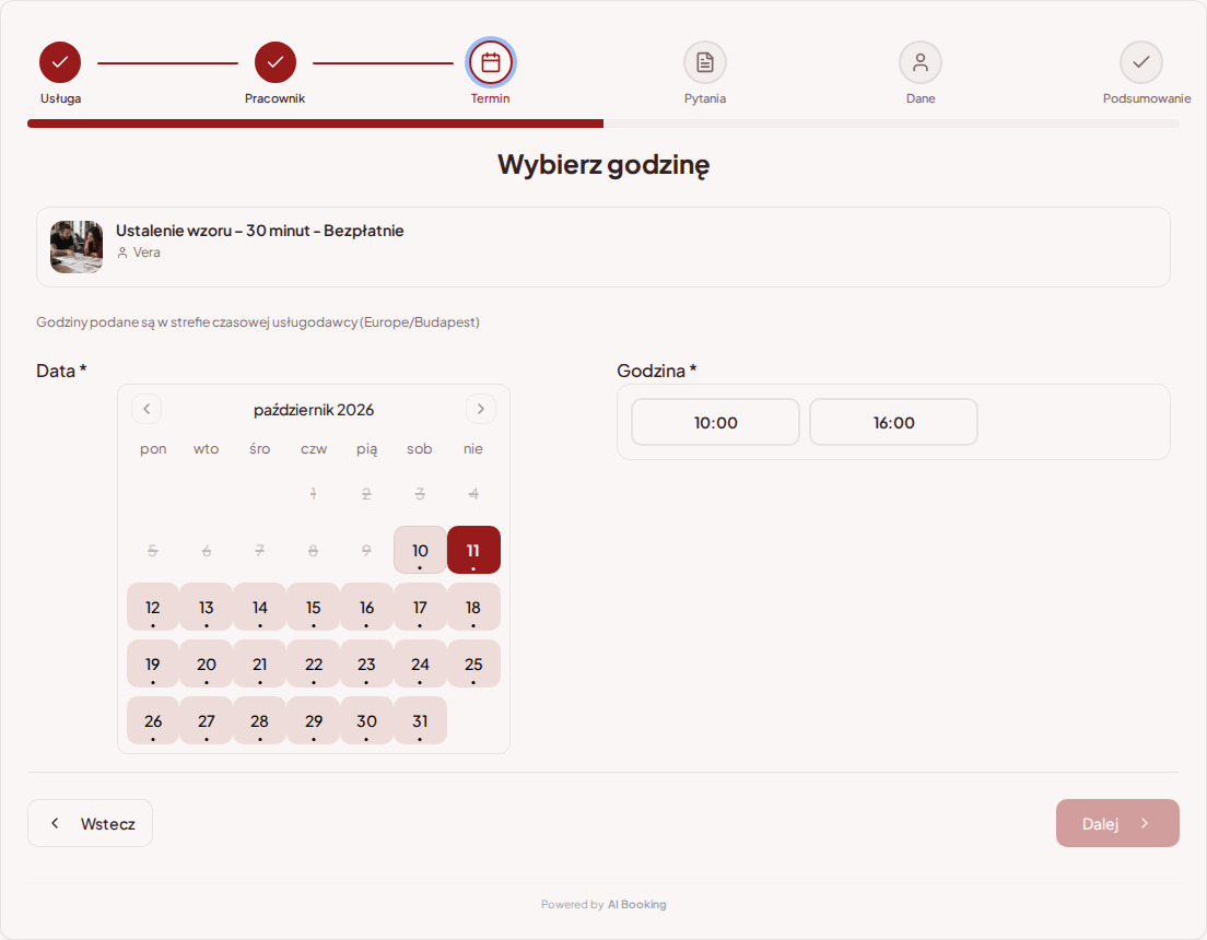 System rezerwacji dla tatuażystów – Kalendarz rezerwacji tatuaży z wolnymi terminami dla wybranej usługi System rezerwacji dla tatuażystów – Kalendarz rezerwacji tatuaży z wolnymi terminami dla wybranej usługi