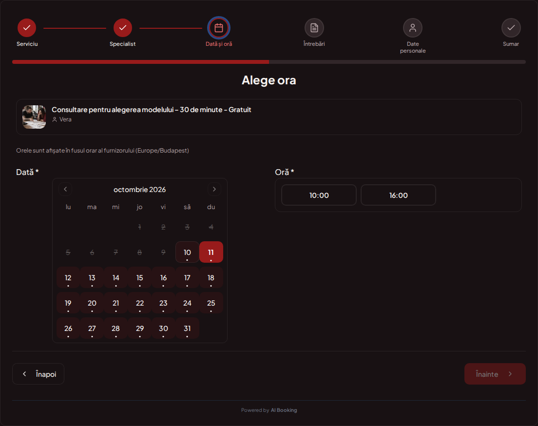 Sistem de programări pentru tatuatori – Calendar de programări pentru tatuatori cu intervale libere pentru serviciul ales Sistem de programări pentru tatuatori – Calendar de programări pentru tatuatori cu intervale libere pentru serviciul ales