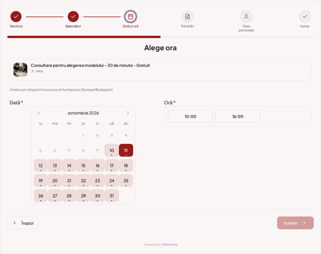 Sistem de programări pentru tatuatori – Calendar de programări pentru tatuatori cu intervale libere pentru serviciul ales Sistem de programări pentru tatuatori – Calendar de programări pentru tatuatori cu intervale libere pentru serviciul ales