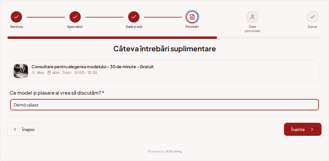 Sistem de programări pentru tatuatori – Întrebare de rezervare prealabilă pentru sesiune de tatuare: Ce model și amplasare ai vrea să discutăm? Sistem de programări pentru tatuatori – Întrebare de rezervare prealabilă pentru sesiune de tatuare: Ce model și amplasare ai vrea să discutăm?